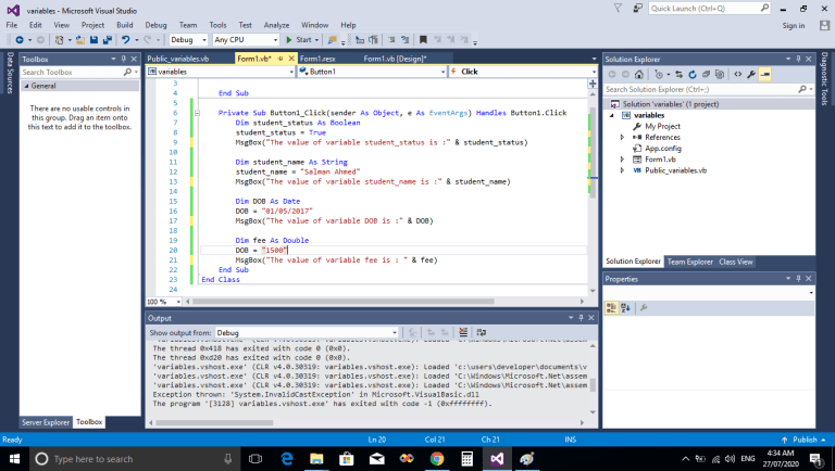 Types Of Variables In VB.Net 2017 | GSS TECHNOLOGY