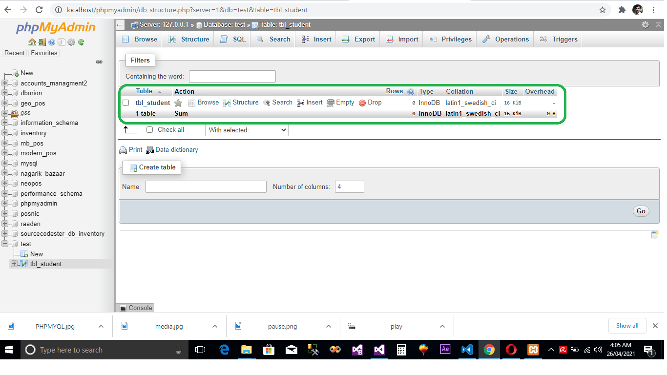 PHP MySQL Create Table Xampp 7.4.4 GSS TECHNOLOGY